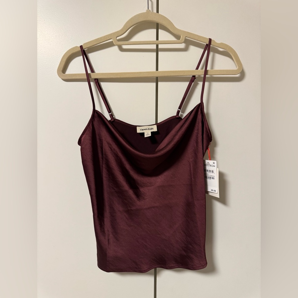 Open Edit Burgundy Satin Camisole